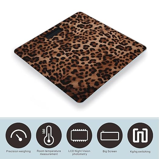Leopard Print Bathroom Scale for Body Weight LCD Display Digital Bathroom Scale Tempered Glass Bathroom Weight Scales Fashion Smart Scales for Home Bedroom 400 Lb