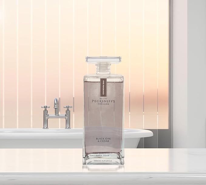Pecksniff's Prestige Black Oak &amp Cedar Bath Soak Decanter | 500ml/16.9 Fl Oz