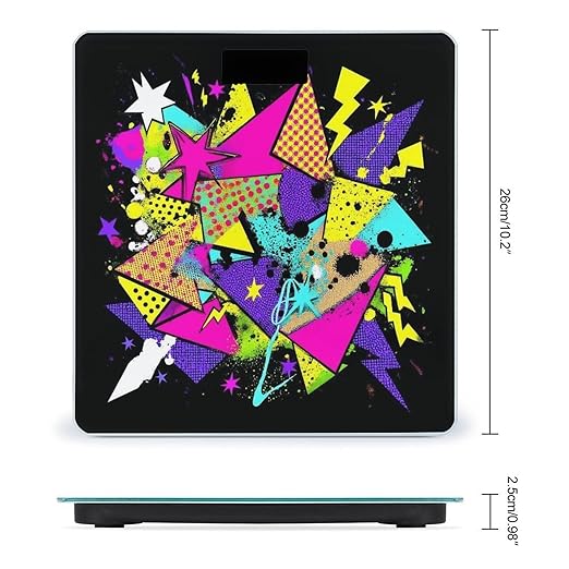 Smart Scale for Body Weight Automatic Switch Digital Bathroom Weighing Scale Colorful Black Dots Geometric Stripes 80s 90s Style