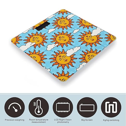 Women's Fashion Automatic Switch Digital Bathroom Weighing Scale Smart Scale Sun Clouds Blue Stripes Hippie Boho Style