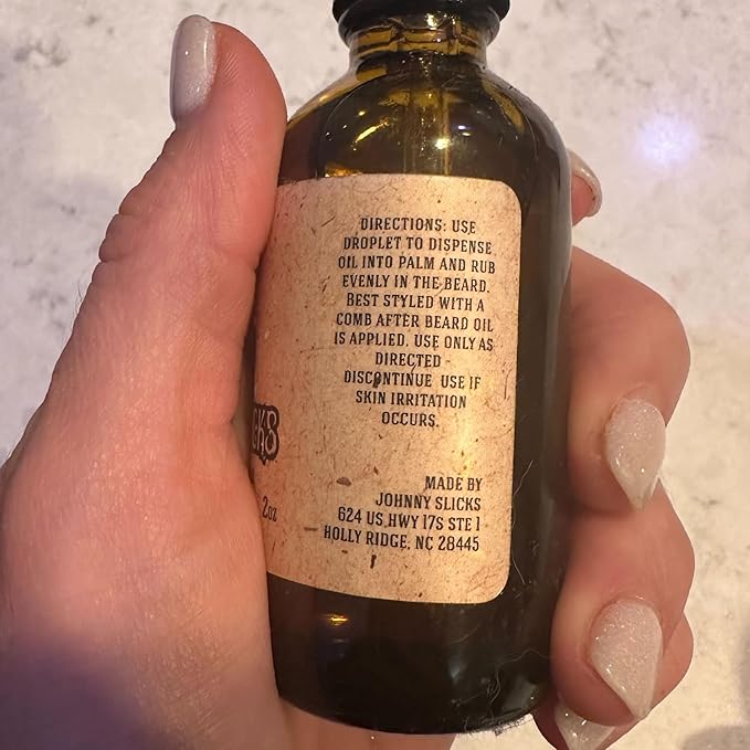 Johnny Slicks Organic Beard Oil | Moisturize Soften Promote Hair Growth Reduce Itch (US Made Veteran Owned Handcrafted with Clean Ingredients) Rugged
