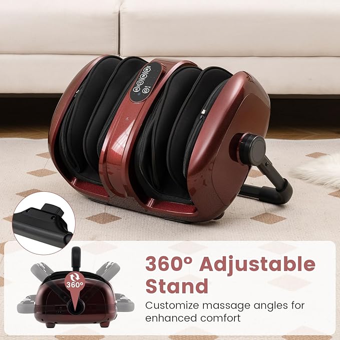 Giantex Foot Massager with Heat Calf Massager with Remove Control 2 Vibration Options 5 Mode &amp 5 Compression Intensity 360°Adjustable Stand Shiatsu Foot Massage Machine for Calf Arm Relax (Re
