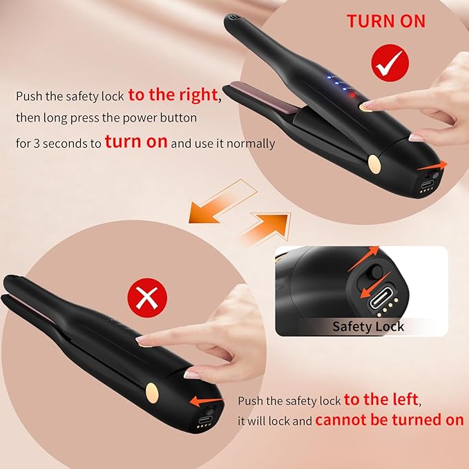 Cordless Hair Straightener and Curler 2 in 1 Ceramic Flat Iron Mini Cordless Portable Travel Hot Tools Straight Curl for Women Men USB Rechargeable with Pouch for Fine to Thick Hair