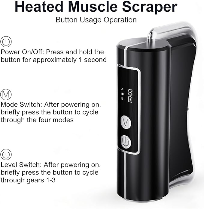 Heated Muscle Scraper Massage Tool4 in 1 Electric Fascia Knife Gua Sha Tool for Whole Body Relaxation &amp Skincare with Light-Care 4 Modes 3 Levels for Deep Tissue-Black