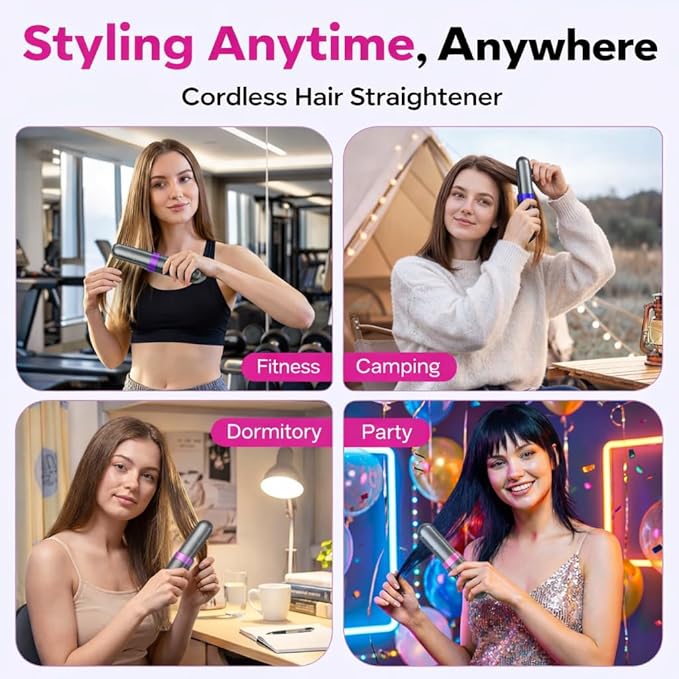 2026 New Cordless Hair Straightener Brush Portable Rechargeable Straightening Comb with LCD Display 3 Temperature Settings Fast Heating Anti-Frizz Hair USB Rechargeable Travel Hair Brus（Black）