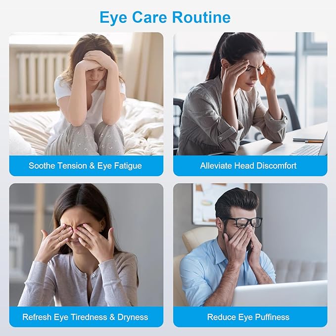 Eye Massager with Heat and Cooling Therapy Vibration &amp Bluetooth Music – 4 Adjustable Modes for Eye Fatigue Relief and Relaxation – Rechargeable Portable 2400mAh Battery