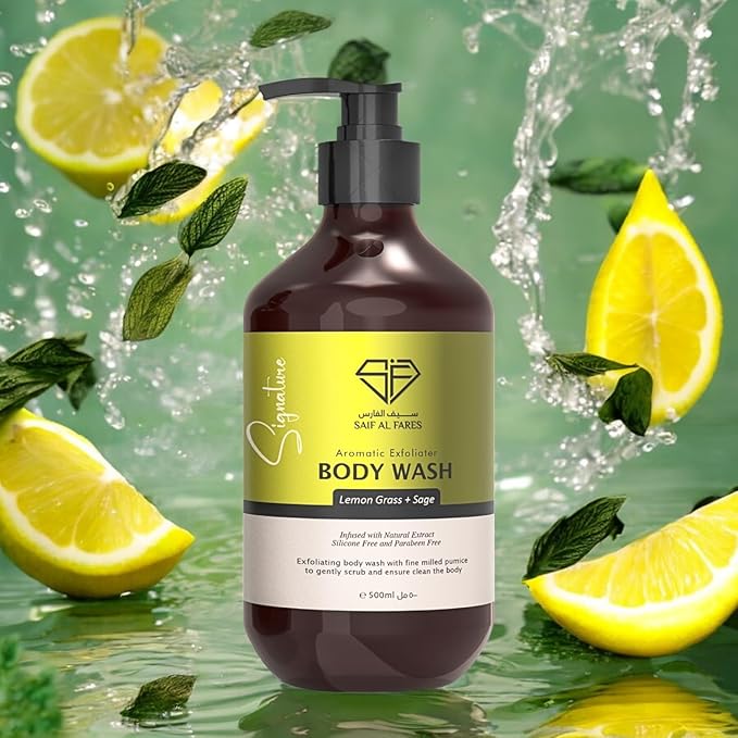 Pumice Body Wash Alcohol Free Scented Infused with Natural Extract | Exfoliating Fine Milled Pumice Body Wash 16.9 Fl Oz (Lemon Grass &amp Sage)