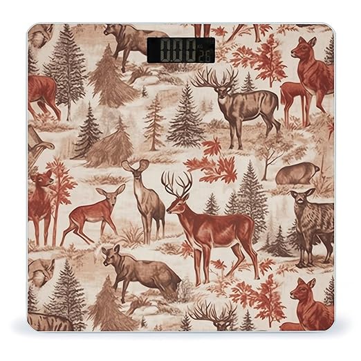Animal Wilderness Bear Deer Weight Scale Large Bathroom Scales Digital Weight with Bright LED Display Non Slip Automatic Weighing Scale Fashion Weighing Machine for Body