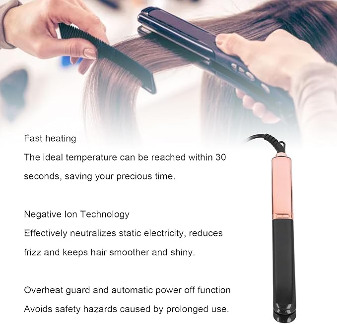 Flat Iron Hair Straightener 60W Fast Heating Ultra Thin LED Display Auto Off Portable Ion Hair Straightening Tool for Travel (US Plug)