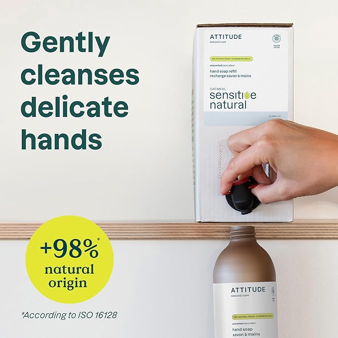 ATTITUDE Body Wash for Sensitive Skin EWG Verified Shower Gel Soothing Oat Dermatologically Tested Plant and Mineral-Based Vegan Personal Care Unscented Bulk Refill 67.6 Fl Oz