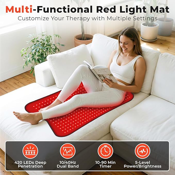 Red Light Therapy Mat for Body 31.5''×24'' Red Light Pad 660nm&amp850nm Red Light Wrap with 420 LEDs Timer Remote for Muscle Relaxation &ampSkin Care Suit for Back Neck Shoulder Waist Full