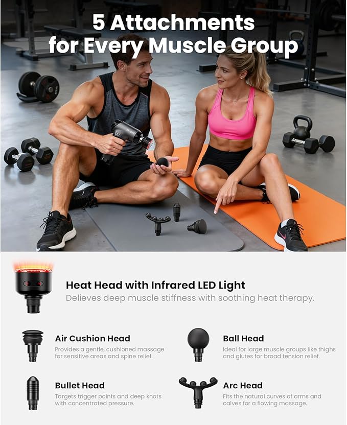 BOB AND BRAD T2 Ultra Massage Gun with Heat and Red LED Therapy Heated Deep Tissue Massager for Athletes FSA Professional Percussion Massager for Muscle Relief Portable Massagers HSA Eligible