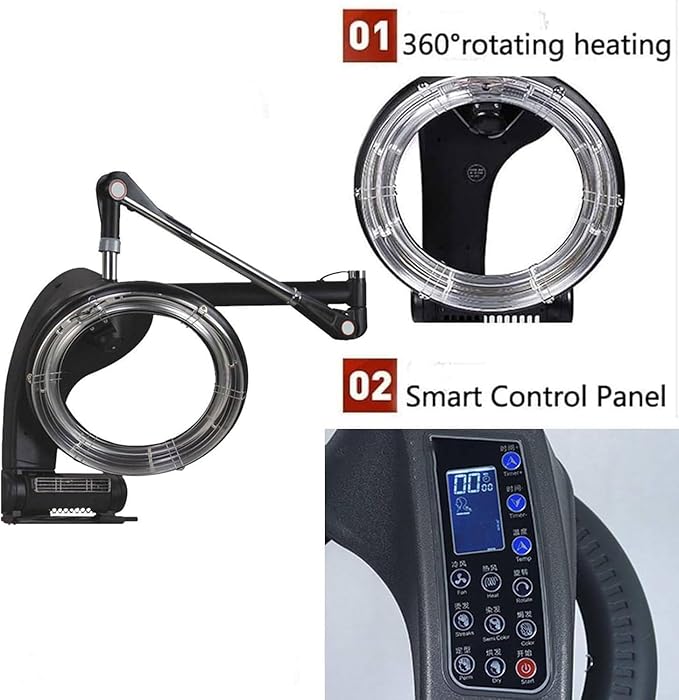 Orbiting in-ed Hair Dryer for Home Digital Control Infrared Hair Color Perm Processor Dryer Accelerator Adjustable Timer and Temperature for Hair Drying Perming Blowing MachineWallMounted