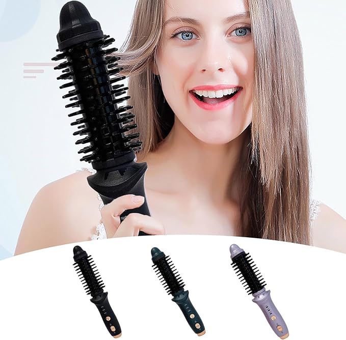 Cordless Heated Round Brush for Travel Mini Thermal Curling Iron for Short Hair USB Rechargeable Small Barrel Volume Heat Styling Curling Brush for Men and Women Curly Straight Hair (Black)