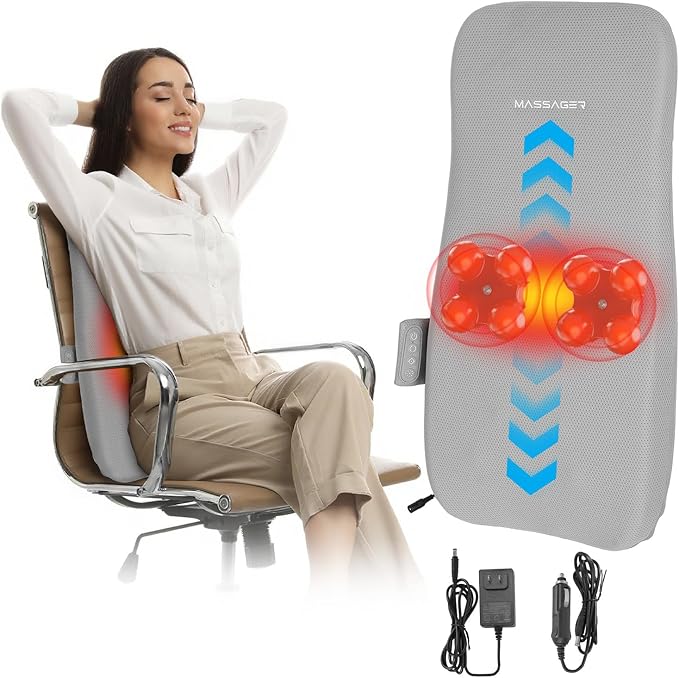 Full Body Electric Massage Mat with Heat Vibration Back Massage Pad Cushion with Inflatable Head Pillow and Lumbar Pillow 10 Vibration Motors 3 Timers (28x14)