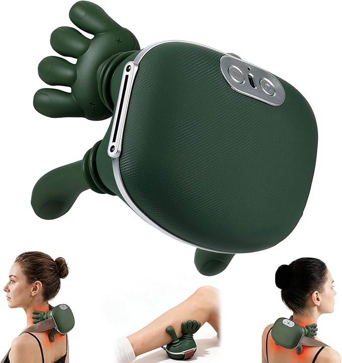 Neck Massager with Heat 4D Bionic Hand Massager Deep Tissue Neck and Shoulder Massager Portable Compact Design to Relieve Muscle Fatigue &amp Stiffness Green