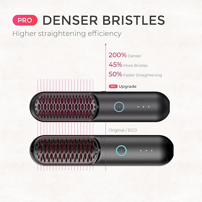 TYMO Cordless Hair Straightener Brush - Porta PRO Portable Straightening Brush for Travel Mini Ionic Hot Comb Straightener for Women Lightweight on-The-go Cordless &amp Fast Charger Dual Power Bl