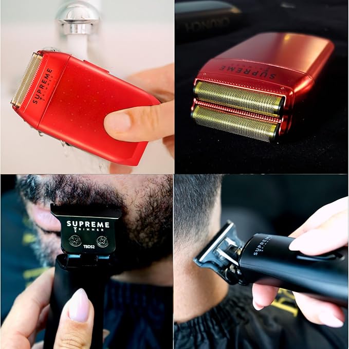 Supreme Trimmer 2-in-1 DLC T-Shaper Trimmer &amp Crunch Foil Shaver | STF602 Electric Razor &amp ST5206 Beard Trimmer Barber Haircut Kit | Red
