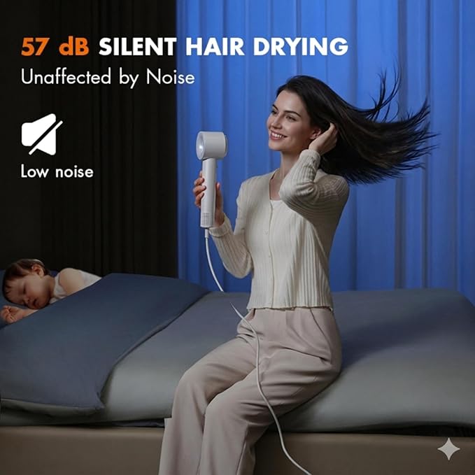 High Speed Ionic Hair Dryer-130000 RPM Fast Drying Blow Dryer for Men &amp Women Powerful 64m/s Airflow for Quick Morning Routine Portable Hairdryer with Precision Nozzle for Professional Looks