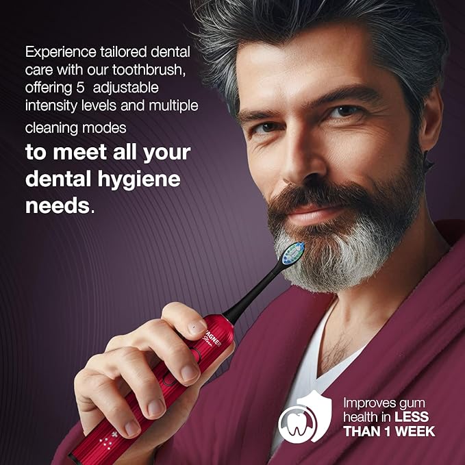 Wagner Stern VibroWave Plus Oscillation &amp Vibration Sonic Electric Toothbrush with 4 Brush Heads. IPX7 Waterproof.