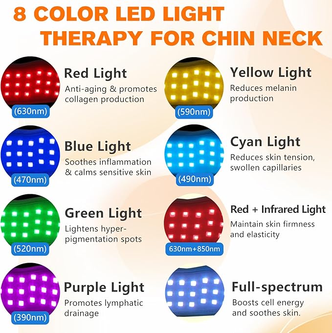 Cordless Red Light Therapy for Neck Chin Firming and V Face Lifting Portable 8 Color Light Therapy Wrap for Hand Feet Wrist Pain Relief Infrared Light Therapy Pad