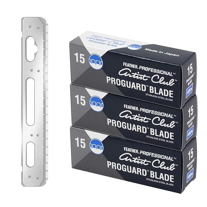 Feather Artist Club ProGuard Razor Blades - (3 Pack of 15) - Single Straight Edge Razor Blades with Guard Refills for Shaving - For Men &amp Barbers