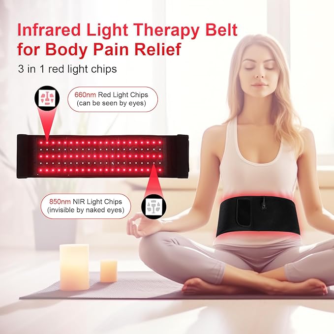 Red Light Therapy Belt for Body Infrared Light Therapy Pad 660nm&amp850nm Near Infrared Light Therapy Belt Wrap with Timer