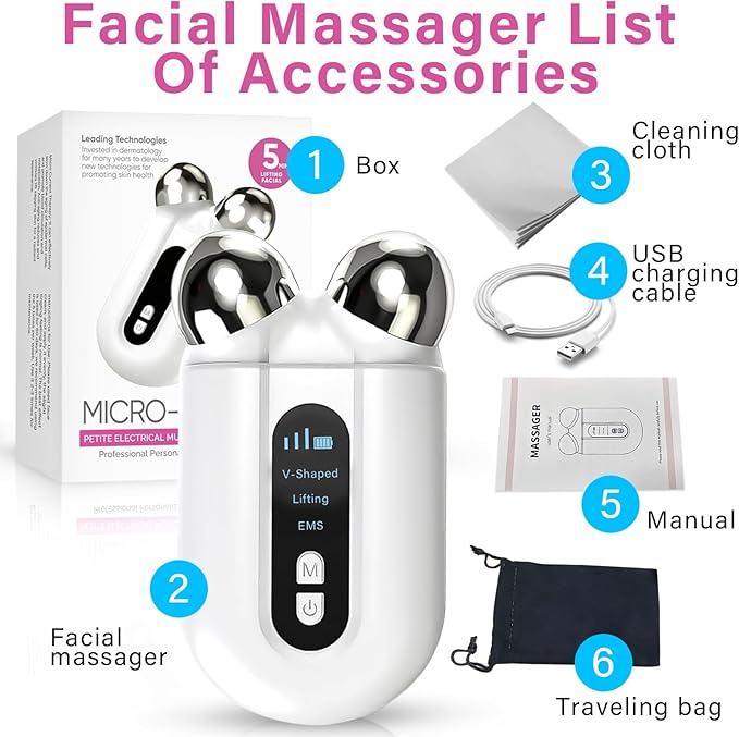 Microcurrent Facial Device Professional Anti-Aging Skin Tightening Machine with Red Light Microcurrent Facial Roller for Instant Face Sculpting &amp Toning Jawline Defining &amp Eye De-Puffing