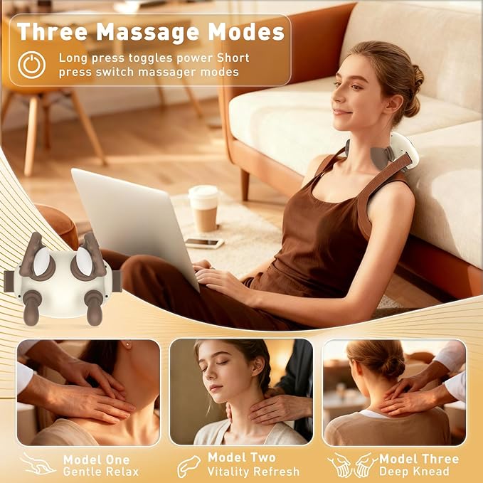 4D Wireless Neck Shoulder Massager Bionic Hands Deep Tissue Massage Portable Electric Kneading Shiatsu Back Massager 3 Relax Massage Modes for Body Daily Relief Gifts for Men Women