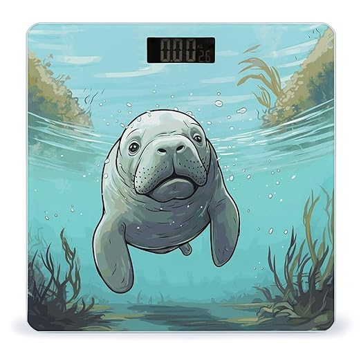 Crazy Save Manatee Bathroom Scale for Body Weight Bathroom Digital Electronic Weighing Scale with Back Lit LED Display Sturdy Tempered Glass Weight Watchers Scales 400lb