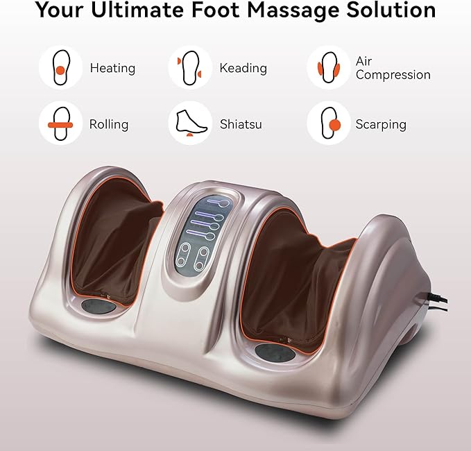 Electric Shiatsu Foot Massager with Heat Deep Kneading and Rolling Remote Control Black (Rose Gold)