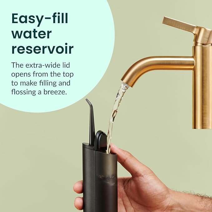 quip Water Flosser with Replacement Tip - Cordless Water Flosser with Adjustable Pressure - Teeth Cleaner Pick with 360 Degree Rotating Replaceable Tip Rechargeable Water Dental Pick - All-Black
