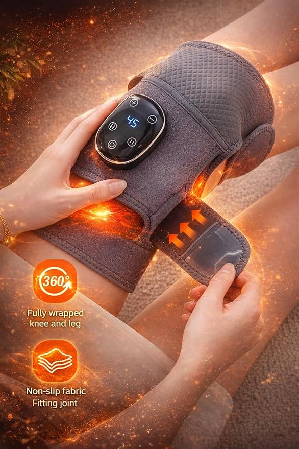 Paradise Bliss Knee Massager – Adjustable Vibration + Heat &amp Compression Therapy for Knee Pain Relief Improved Circulation &amp Recovery – Rechargeable Portable Support Wrap Pair (Set of 2)