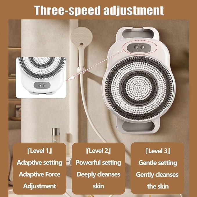 Shower Back Cleaner Wall-Mounted Electric Back Massager 20cm Wide Brush Head 360° Rotation Exfoliation &amp Massage