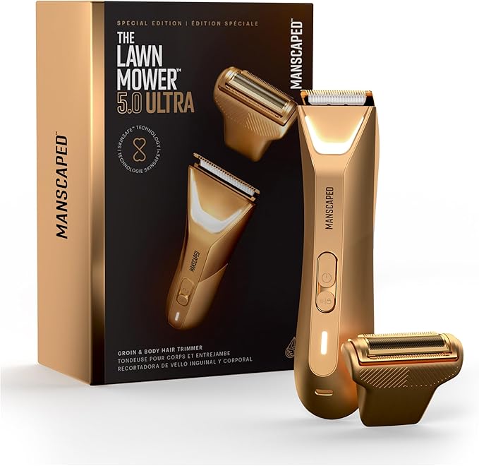 MANSCAPED® The Lawn Mower® 5.0 Ultra Groin &amp Body Hair Trimmer – Dual-Head SkinSafe® Trimmer &amp Foil Blades Waterproof Groomer USB-C Rechargeable with Travel Case Men’s Ball Shaver Forged G