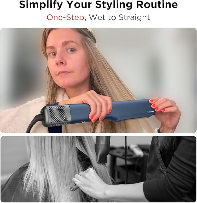 IG INGLAM Air Straight Style from Wet Hair 200M Ionic Hair Dryer Straightener for Medium Long Length(14”-30”) Straightener and Dryer 2 in 1 Fast Drying and Straightening in One Step Dark Blue