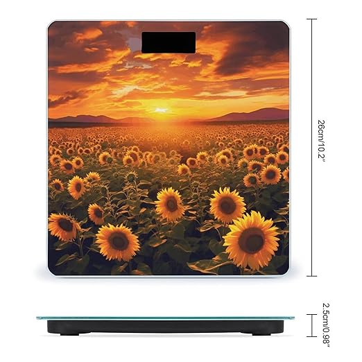 Sunflower Field Sunset Sea of Flowers Bathroom Scale Rounded Smart Scale for Body Weight Automatic Power On/Off Weight Scales Accurate Bathroom Digital Scales for Pet Home Bedroom Kitchen