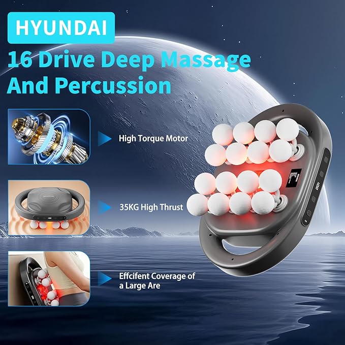 16-Head Massage Gun Deep Tissue Percussion Massager for Pain Relief Handheld Electric Muscle Massager Back Neck Shoulder &amp Full Body Therapy Portable for Gym Home Travel