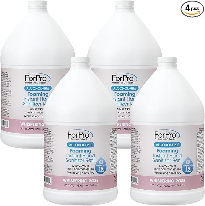 ForPro Alcohol-Free Foaming Instant Hand Sanitizer Moisturizing Dye-Free Formula Whispering Rose Scent 1 Gallon Refill (Pack of 4)