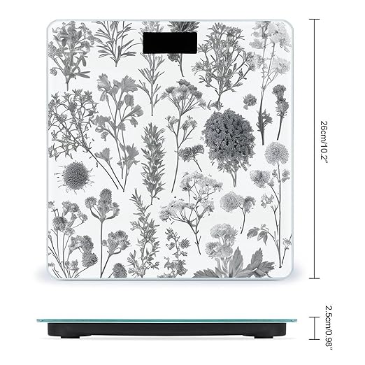 Flowering Herbs and Herbaceous Plants Scale for Body Weight Anti-Slip Tempered Glass Digital Bathroom Scales Clear LCD Display Weighing Scale Safe Rounded Corners Smart Scales