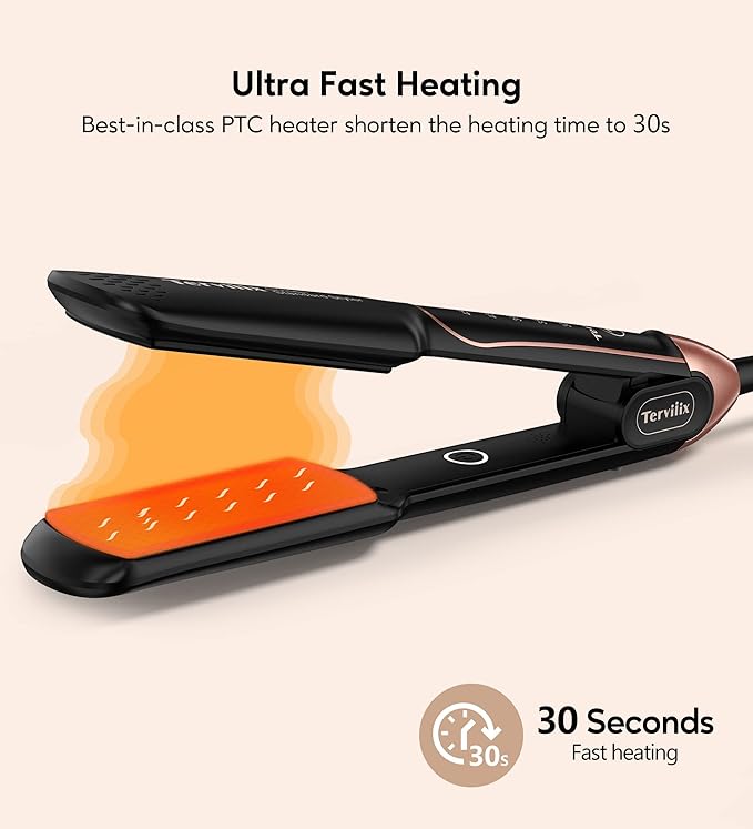 Flat Iron Hair Straightener by Terviiix - Ceramic &amp Tourmaline for Smooth One-Swipe Results Salon-Grade Wide 1-3/4 Inch Straightening Iron Gently Straightens Thick Curly Black &amp Natural Ha
