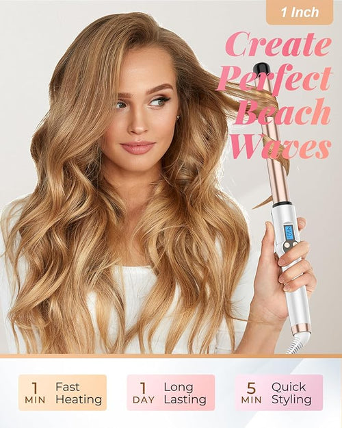 1 Inch Extra Long Barrel Curling Wand Ceramic Tourmaline Curling Wand Professional Dual Voltage with Adjustable Temperature