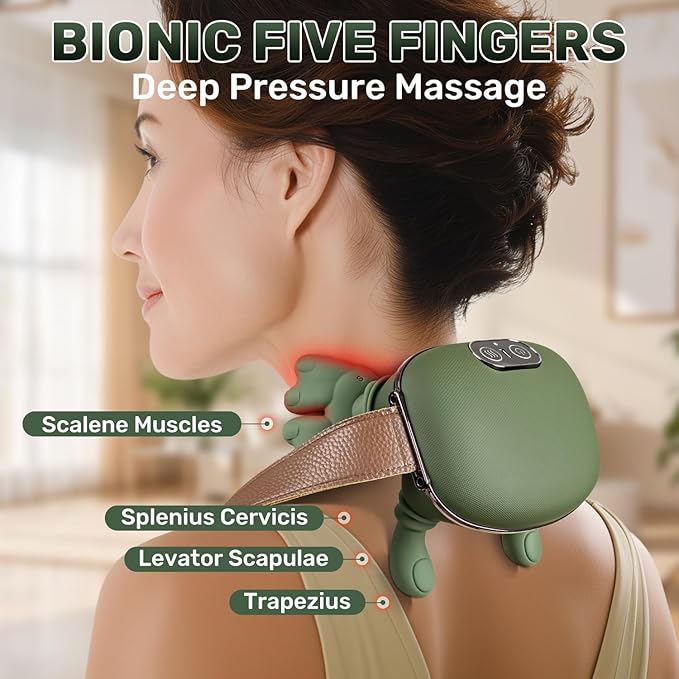 Neck &amp Shoulder Massager Shiatsu Deep Tissue with Heat Cordless Rechargeable Electric Massage Pillow Hand-Like Kneading for Neck Pain Relief Muscle Soreness Portable for Home Office Travel G