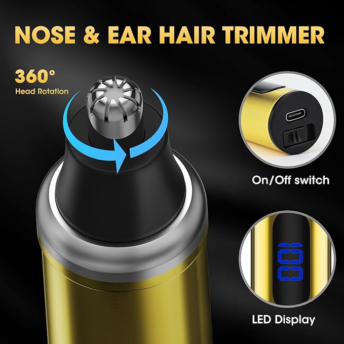 Dumite 4-in-1 Hair Clippers for Men Professional Cordless Barber Hair Cutting Kit T-Blade Trimmer Electric Foil Shaver Nose Hair Trimmer LCD Display Grooming Gift Set (Gold)