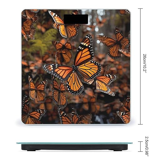 Monarch ButterfliesScale for Body Weight with LCD High Precision Weighing Scales Fashion Sturdy Tempered Glass Weight Scales Easy-to-Read Digital Bathroom Scale for Daily 400lb