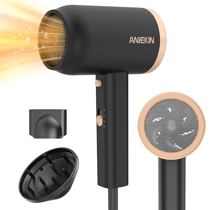 ANIEKIN Hair Dryer 1875 Watts Fast Drying Blow Dryer with Diffuser and Concentrator Compact Lightweight Hair Dryer for Women and Men