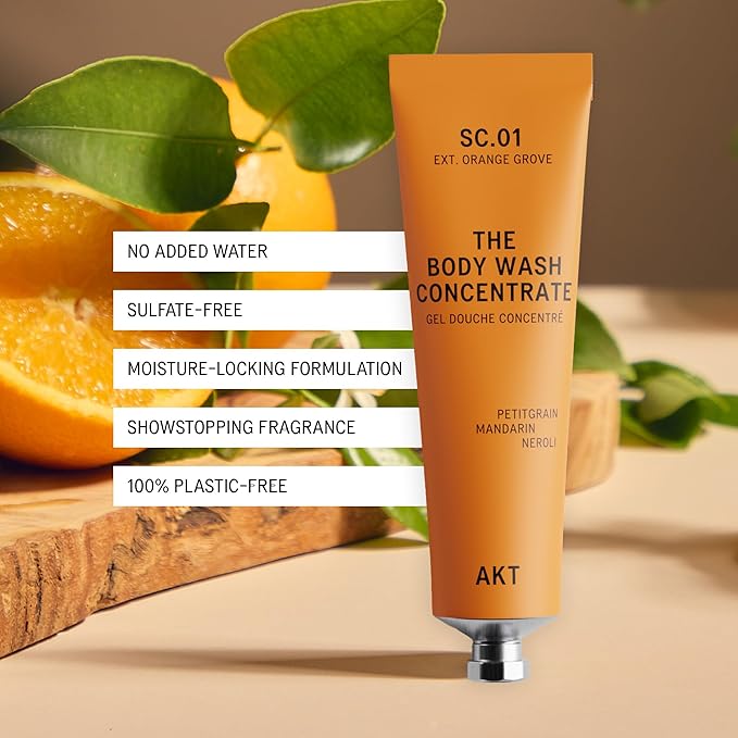 AKT The Body Wash Concentrate 3.4 Fl Oz Natural Shower Gel with Skin-Balancing Prebiotics Body Wash Women &amp Men with Olive Squalane &amp Vitamin E Sc.01 Orange Grove All Genders