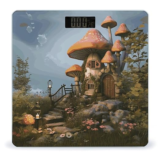 Mushroom Garden Scale for Body Weight Precision Bathroom Weighing Scales with Back Lit LCD Display Sturdy Tempered Glass Body Weight Scales Digital Bathroom Scale 400lb