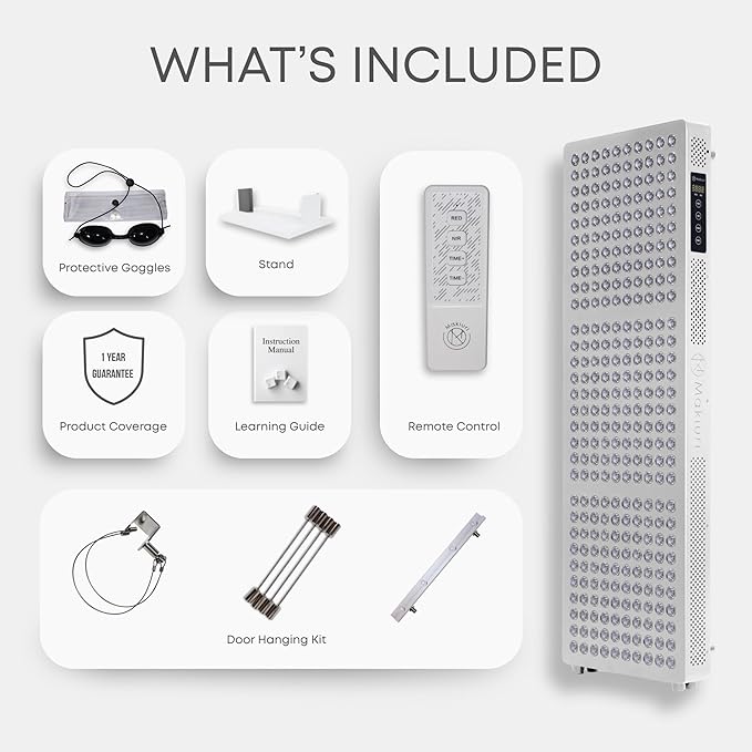 Makiuri Red Light Therapy Panel for Full Body | 630 nm 660nm 810nm 830nm 850nm | Clinical Grade Red &amp Near-Infrared LED Light Therapy (5 Wavelengths) | High Irradiance | Neptune (White 300 LED
