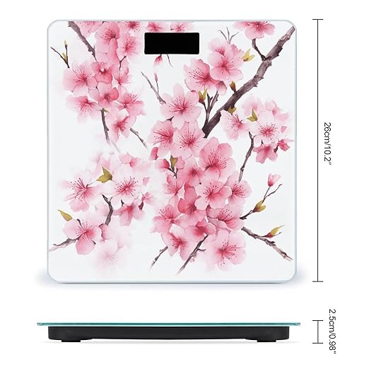 Cherry Blossom Bathroom Scale Rounded Smart Scale for Body Weight Automatic Power On/Off Weight Scales Accurate Bathroom Digital Scales for Pet Home Bedroom Kitchen